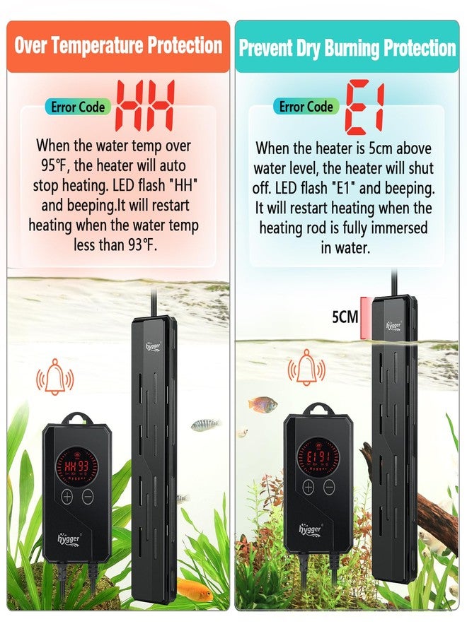 hygger Aquarium Heater,Submersible Fish Tank Heater 100W/200W/300W/500W/800W/1000W/1200W with Digital LED Controller,Memory Function,Auto Shut Off Protection,Heater for Saltwater Freshwater Fish Tank - Image 3